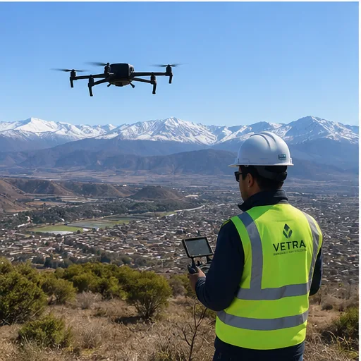 Operador de dron levantando un valle desde un cerro